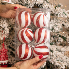 Load image into Gallery viewer, Set of 6 red and white baubles

