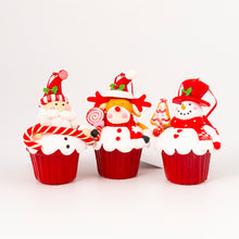 Load image into Gallery viewer, Handmade Snowman holding gingerbread tree Cupcake Ornament
