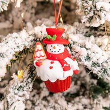 Load image into Gallery viewer, Handmade Snowman Cupcake Tree Ornament
