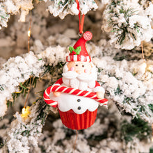 Load image into Gallery viewer, Handmade Peppermint Santa Cupcake Tee Ornament
