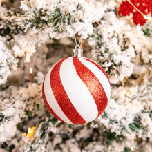 Load image into Gallery viewer, Set of 6 red and white Baubles
