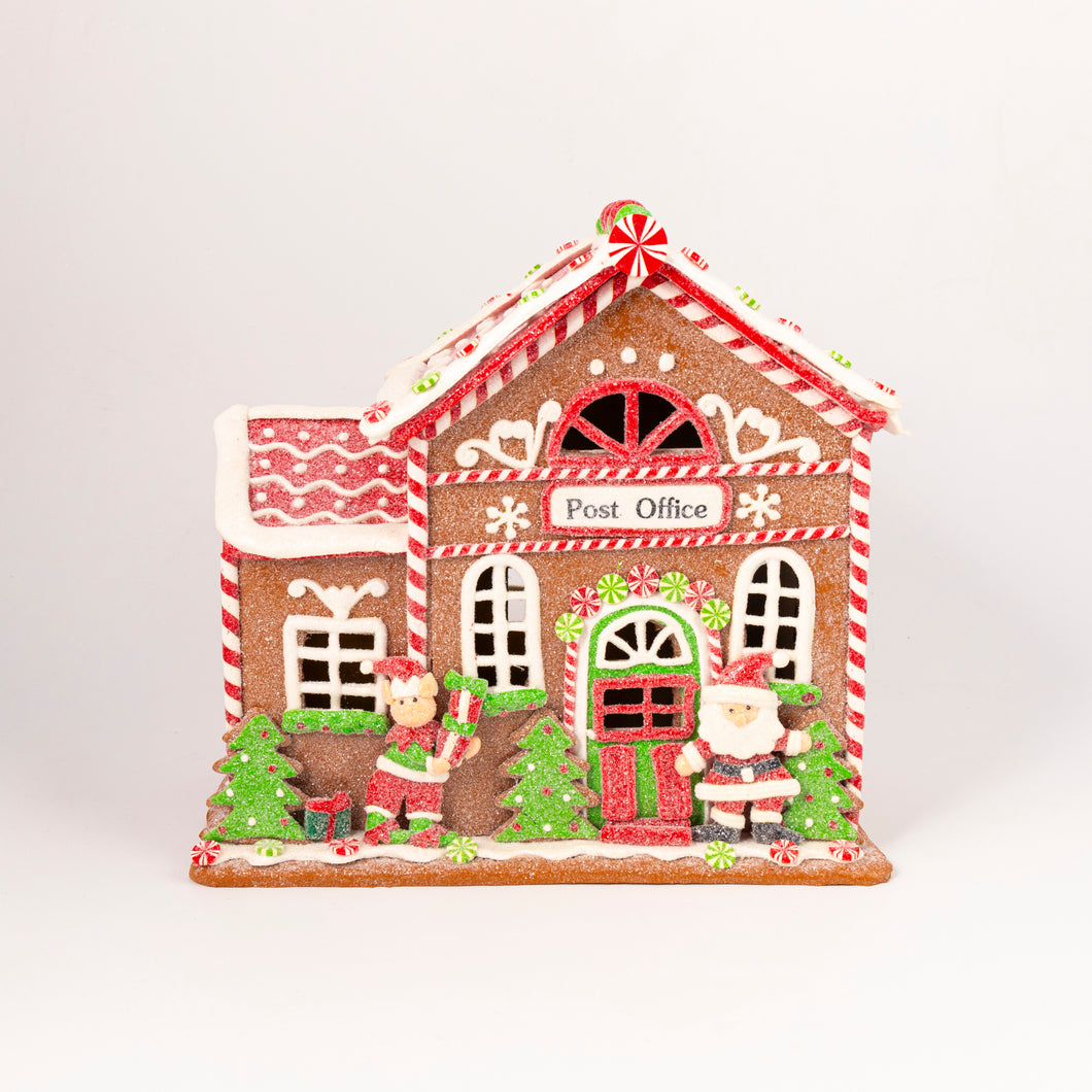 Pre-lit Gingerbread Santa Post Office