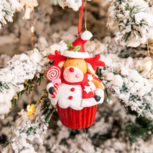 Load image into Gallery viewer, Peppermint Reindeer Cupcake Tree Ornament
