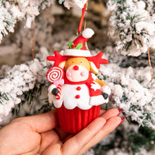 Load image into Gallery viewer, Peppermint Reindeer Cupcake Tree Ornament
