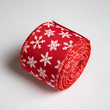 Load image into Gallery viewer, Red Ribbon Roll with White Snowflakes
