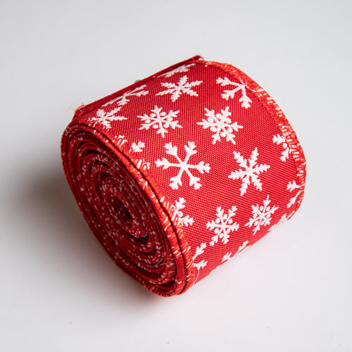 Red Ribbon Roll with White Snowflakes