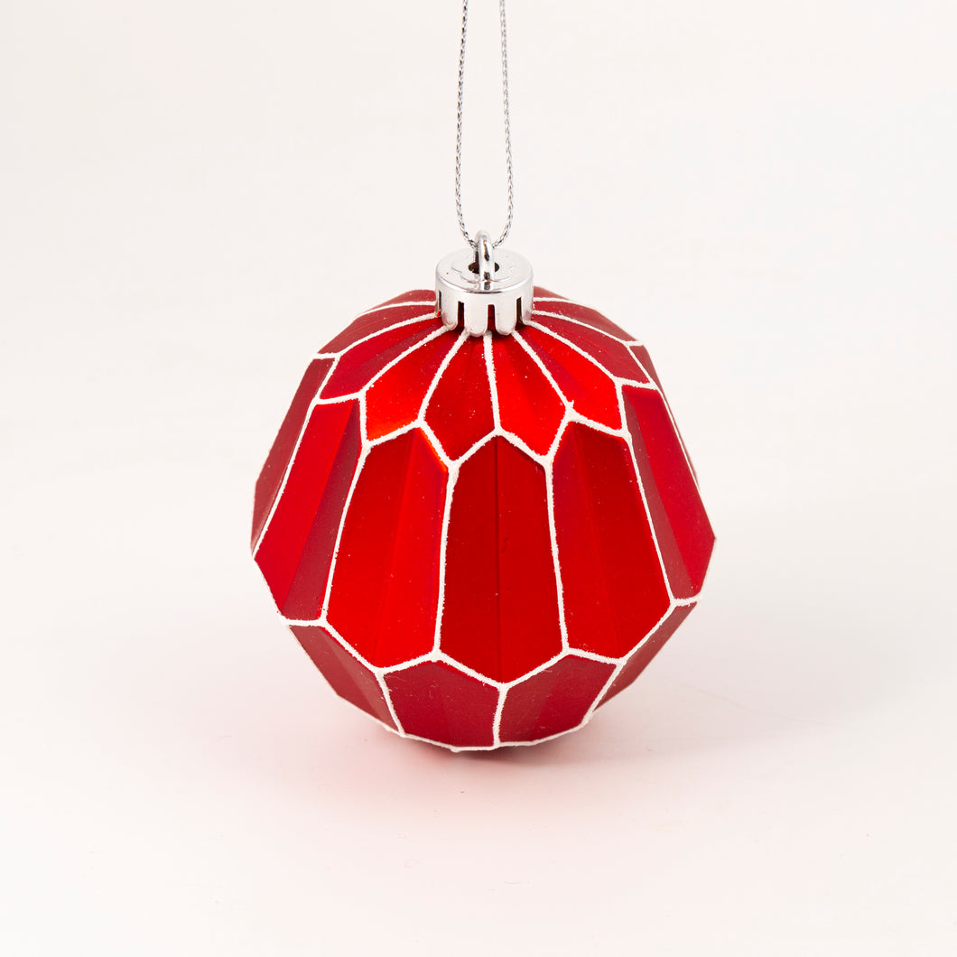 Matt red bauble with geometrical designs