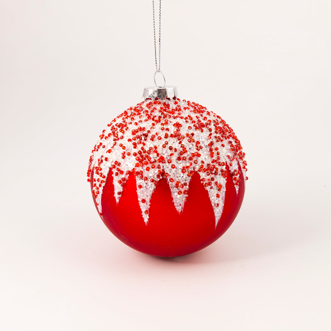 Handmade Red and White Glass Bauble