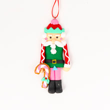 Load image into Gallery viewer, Gingerbread Nutcracker Tree Ornament holding a cane
