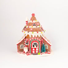 Load image into Gallery viewer, Gingerbread Mansion pre-lit with peppermint design
