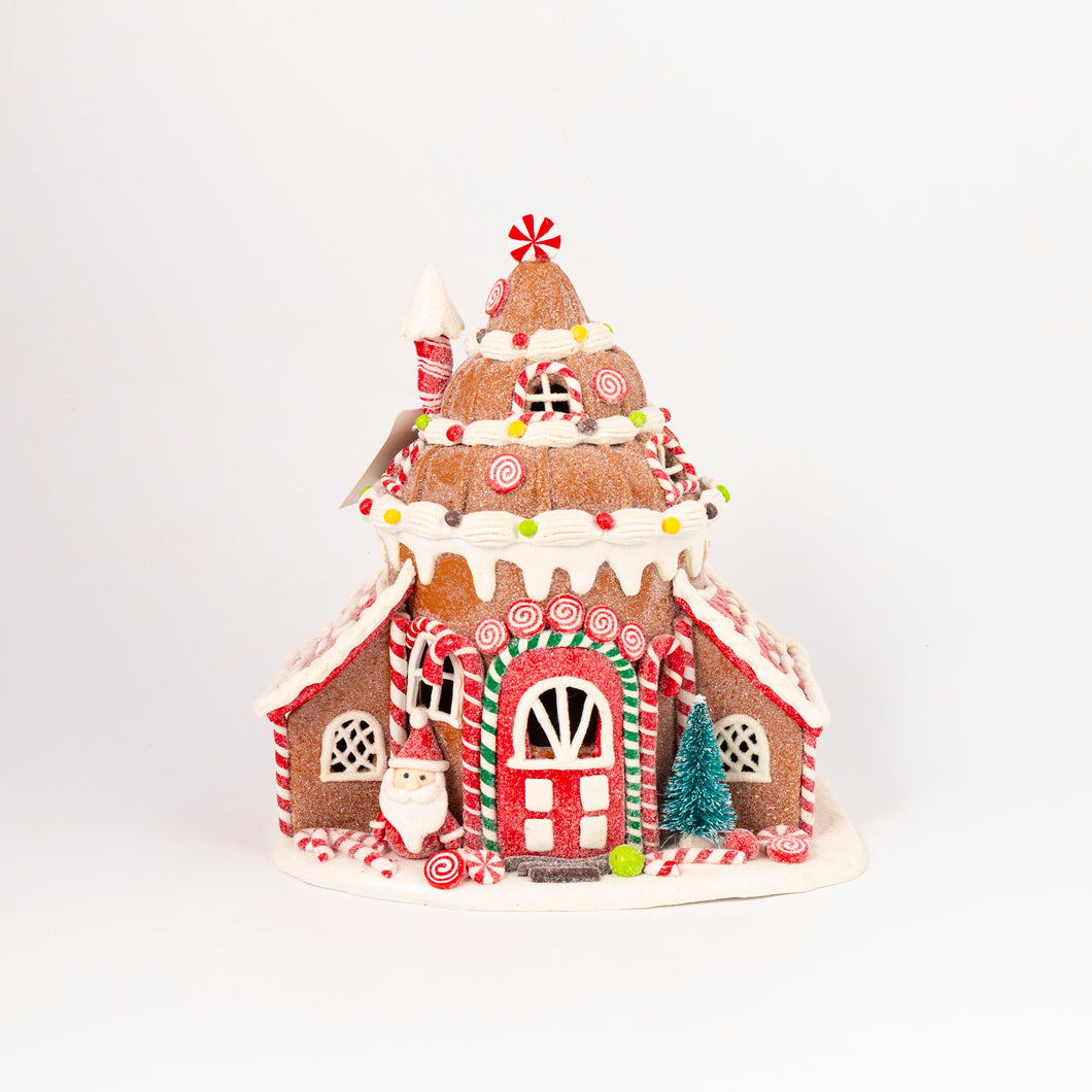 Gingerbread Mansion pre-lit with peppermint design