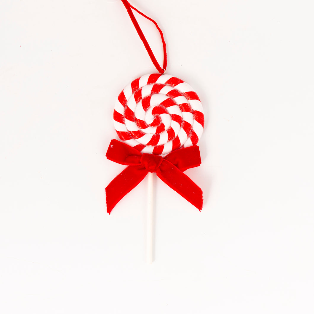 Peppermint swirl lollipop with red bow