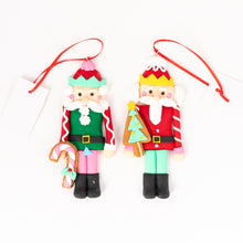 Load image into Gallery viewer, Gingerbread Nutcracker Tree Ornament holding a cane
