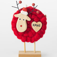 Load image into Gallery viewer, Wood and wool red reindeer
