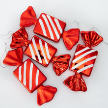 Load image into Gallery viewer, Set of 4 red shatterproof candy ornaments
