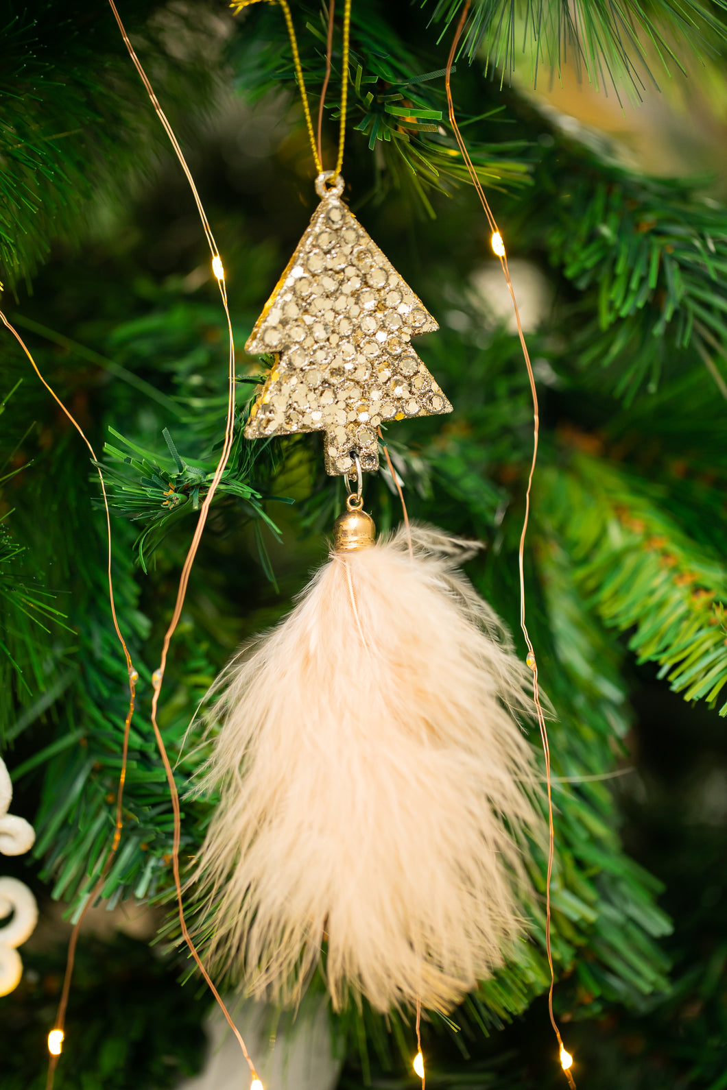 Feather tree ornament vintage gold - Set of 2