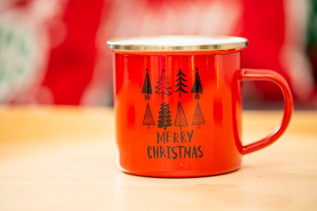 “Merry Christmas” red enamel mug