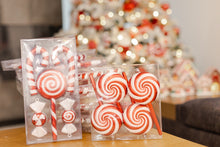 Load image into Gallery viewer, 6 peppermint assorted shatterproof ornaments
