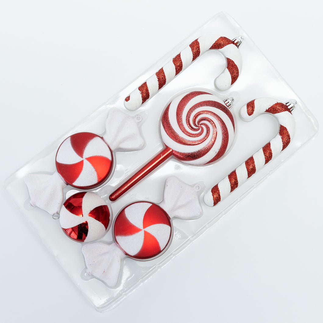 6 peppermint assorted shatterproof ornaments