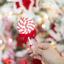 Load image into Gallery viewer, Peppermint swirl lollipop with red bow
