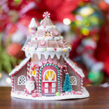 Load image into Gallery viewer, Gingerbread Mansion pre-lit with peppermint design
