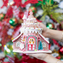 Load image into Gallery viewer, Gingerbread Mansion pre-lit with peppermint design
