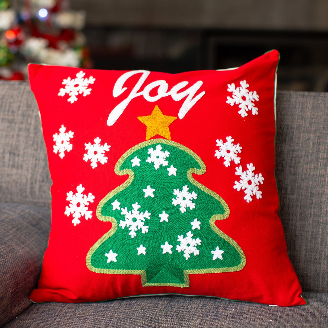 “Joy” red pillow cover