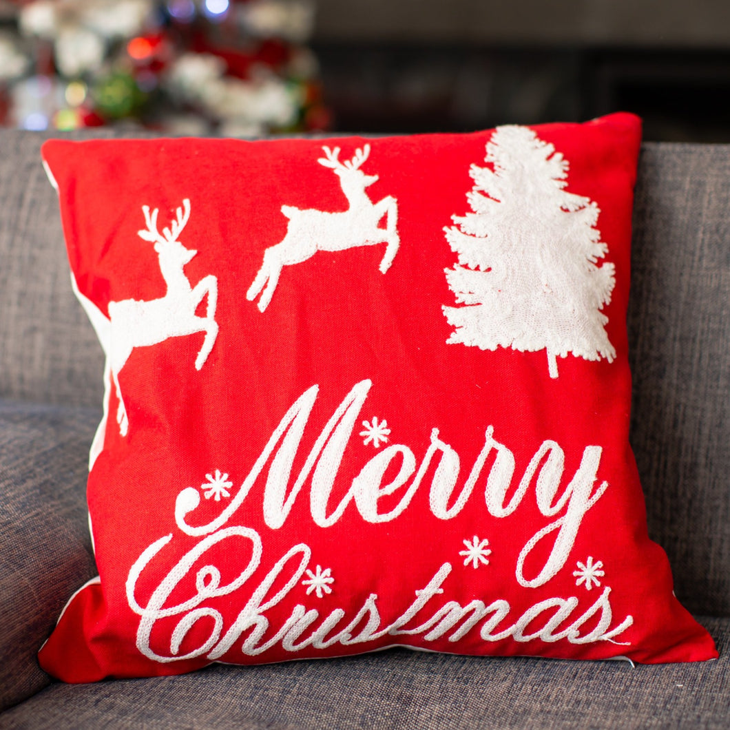 “Merry Christmas” red pillow cover