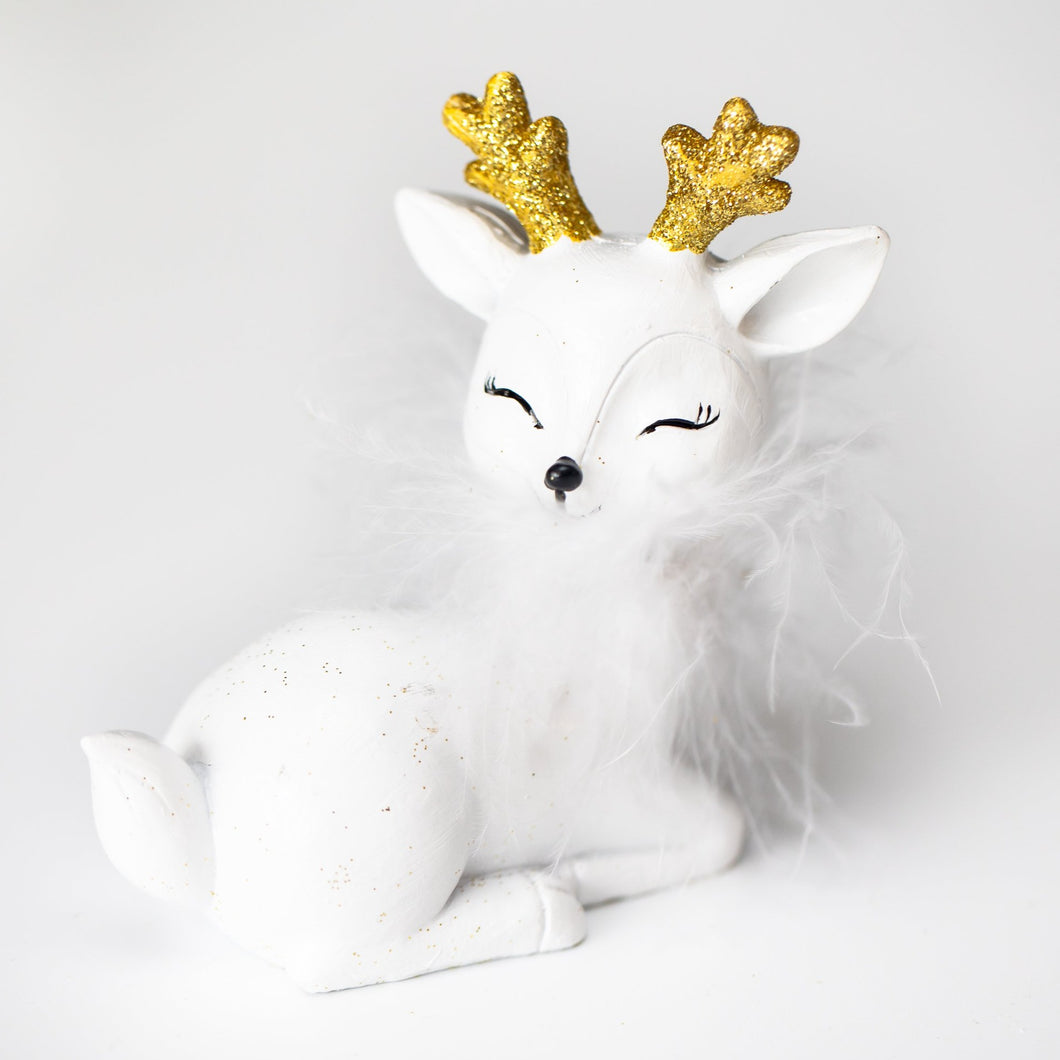 Handmade white reindeer with feather