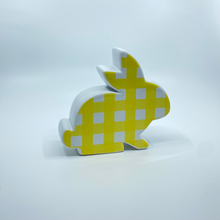 Load image into Gallery viewer, Blue and Yellow Double-sided Gingham Ceramic Easter Bunny
