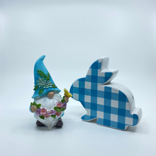 Load image into Gallery viewer, Blue and Yellow Double-sided Gingham Ceramic Easter Bunny
