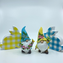 Load image into Gallery viewer, Blue and Yellow Double-sided Gingham Ceramic Easter Bunny
