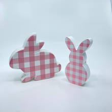 Load image into Gallery viewer, Pink Gingham Easter Wooden Bunny
