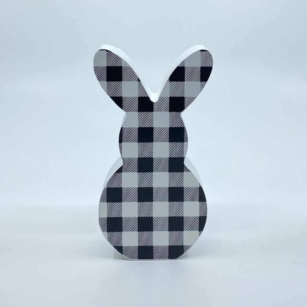 Black Gingham Easter Wooden Bunny