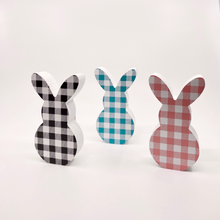 Load image into Gallery viewer, Pink Gingham Easter Wooden Bunny
