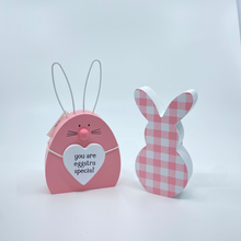 Load image into Gallery viewer, Pink Gingham Easter Wooden Bunny
